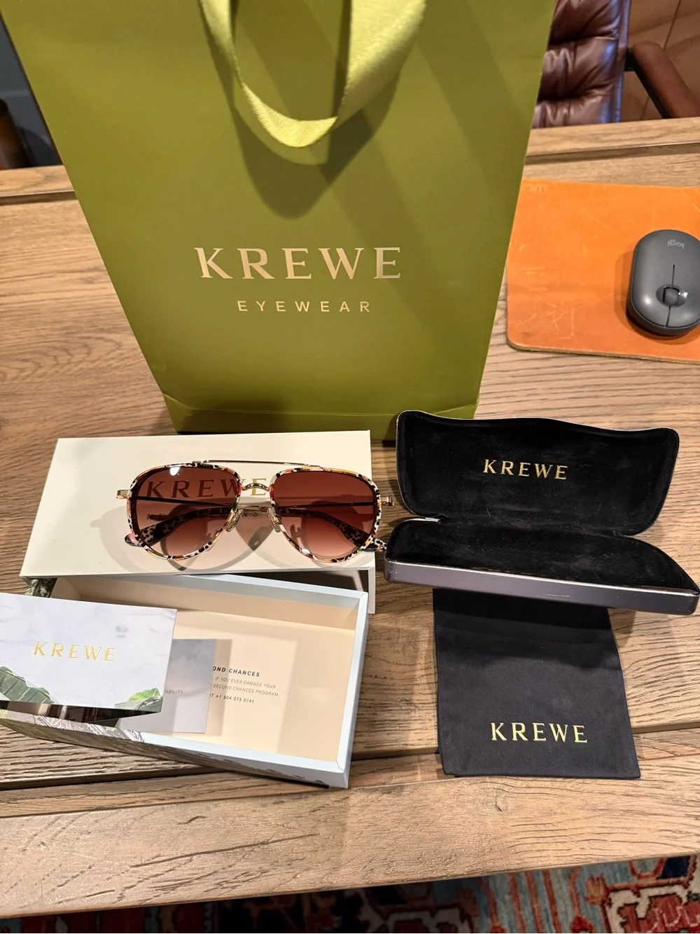 KREWE Coleman 18K Pink Poppy Frame Sunglasses with Brown Gradient Lenses NEW